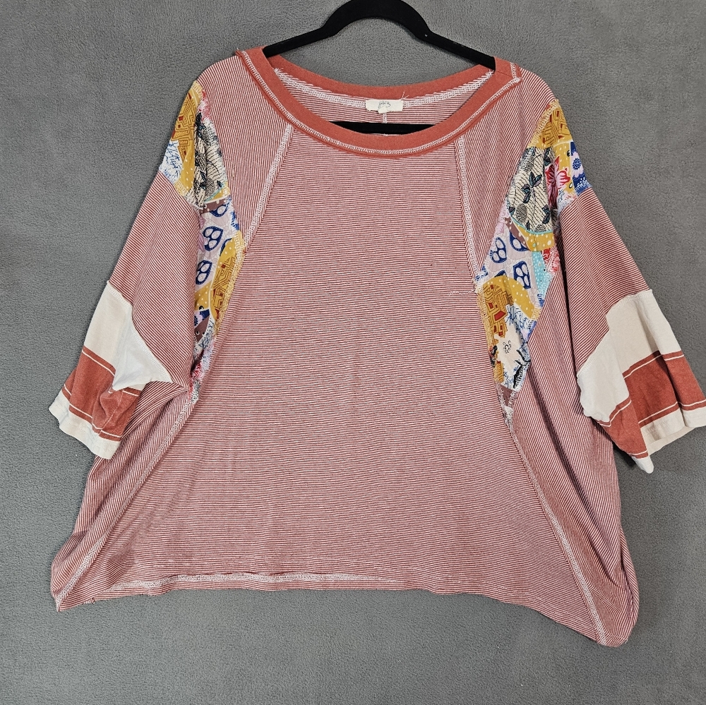 Easel Womens Large Oversized Boho Patchwork Short… - image 1